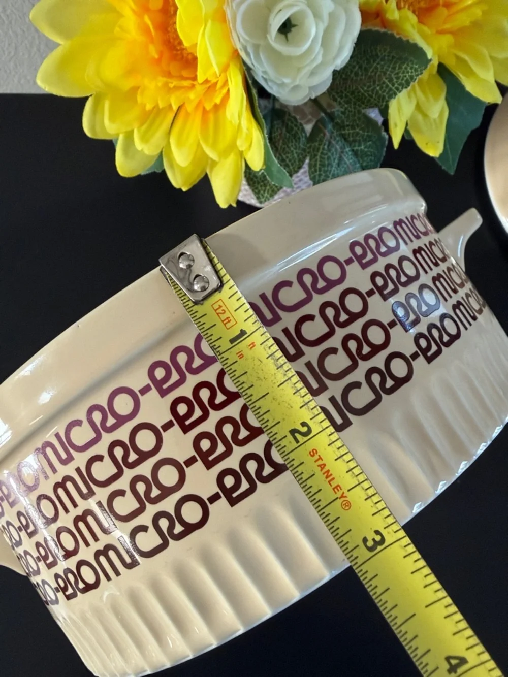 Vintage 1980’s Ceramic Covered Casserole - Cream with Purple Accent